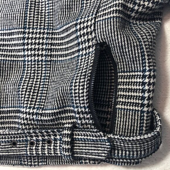 Stoosh Women Black Plaid Cropped Belted Zip Front Blazer Jacket Size Large L - Picture 6 of 10